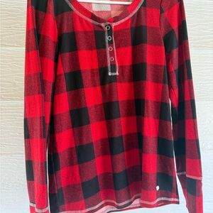 Lucky Brand Red and Black Plaid Pajama top